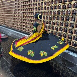 Chaniya choli imported designer (1 meter gher) black + yellow